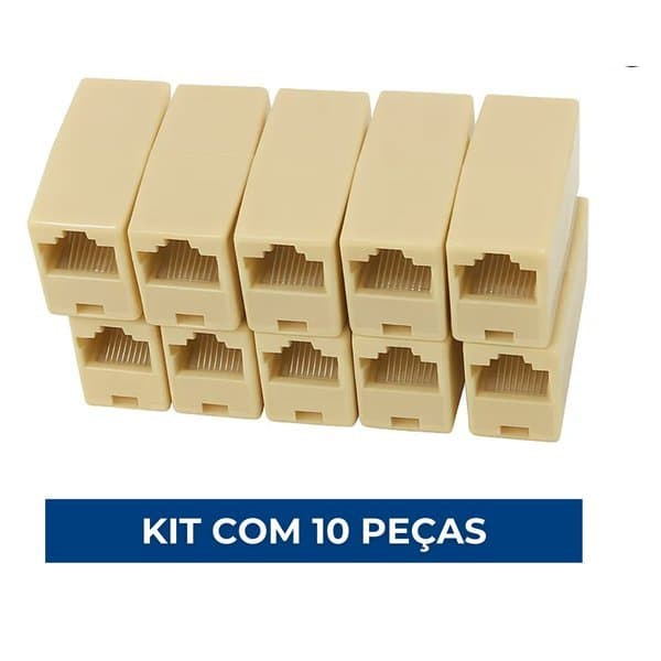 Kit 10 Emenda Conector Rj45 Fêmea X Fêmea Cabo Rede Conector 8 vias