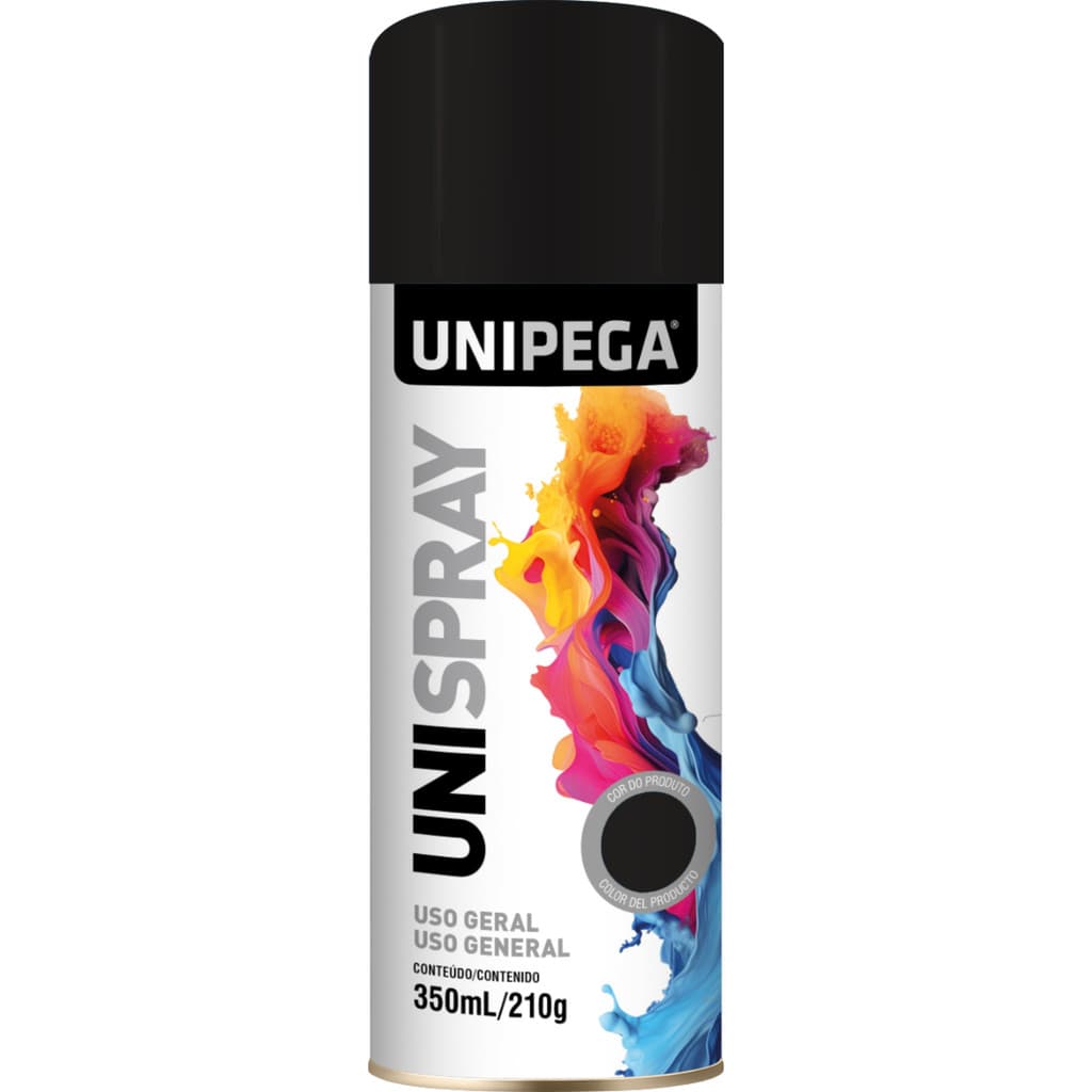 Tinta Spray Unipega Uso Geral Preto Brilhante 350ml – Secagem Rápida