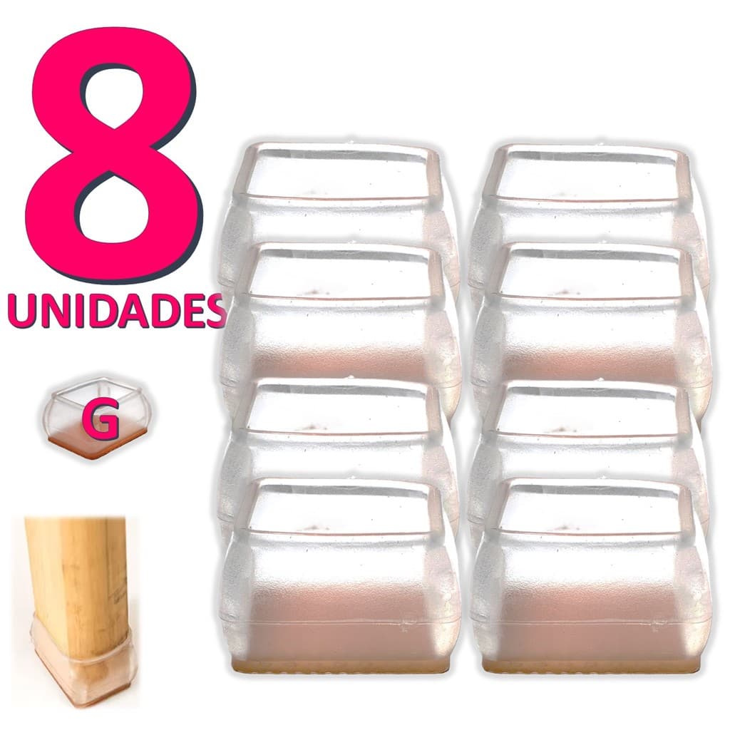 Kit 8 Protetor Silicone Pé Mesa Cadeira Retangular Transparente Proteção Piso Anti Risco Tam: G