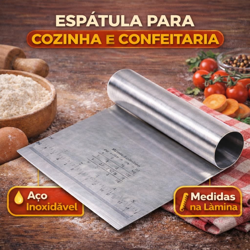 Espátula de Inox 15cm Prática Raspador De Massa Com Cabo Tubular Corta Raspa Separa Recolhe e Alisa