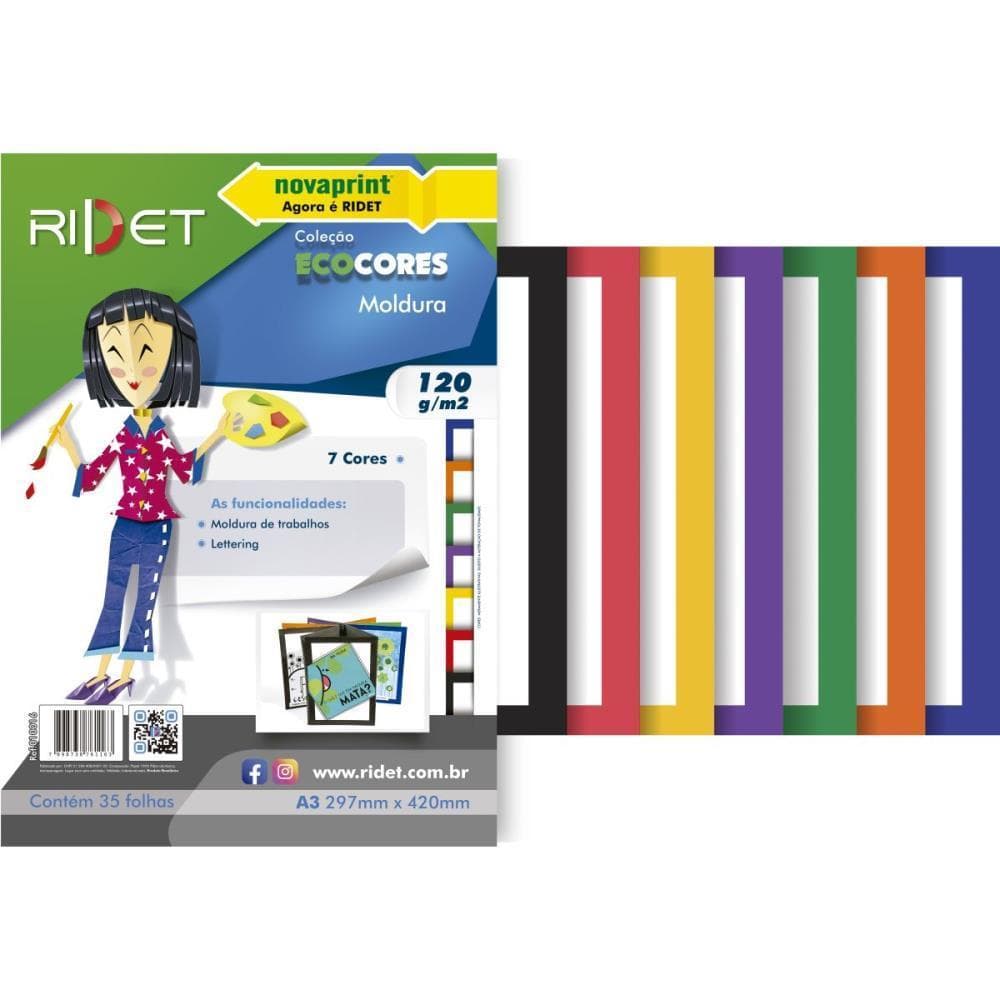 Bloco para Educacao Artistica Moldura A3 7COR.120G 35F.29X42 Pacote