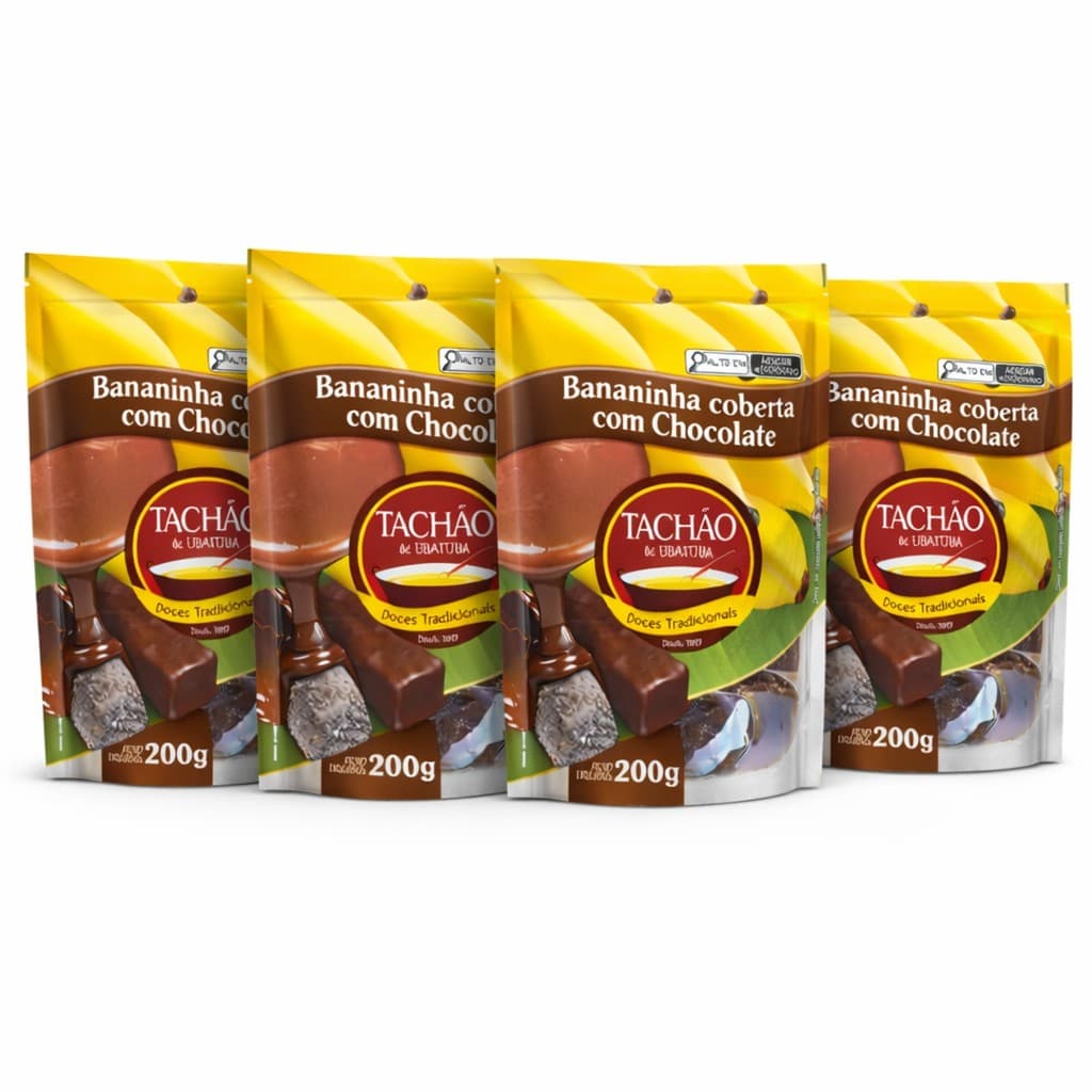 Kit 4 Bananinha coberta c/ Chocolate TACHÃO DE UBATUBA 200g