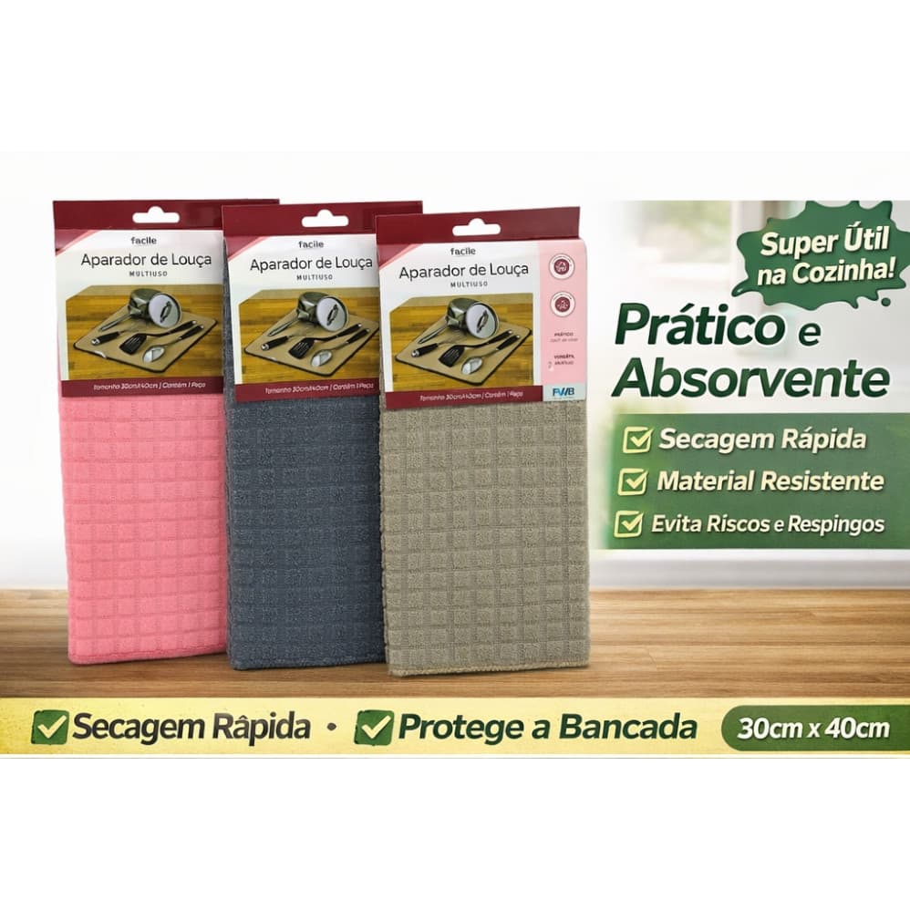 Aparador de Louça Escorredor Absorção P/ Bancada de Cozinha em Microfibra Não Risca