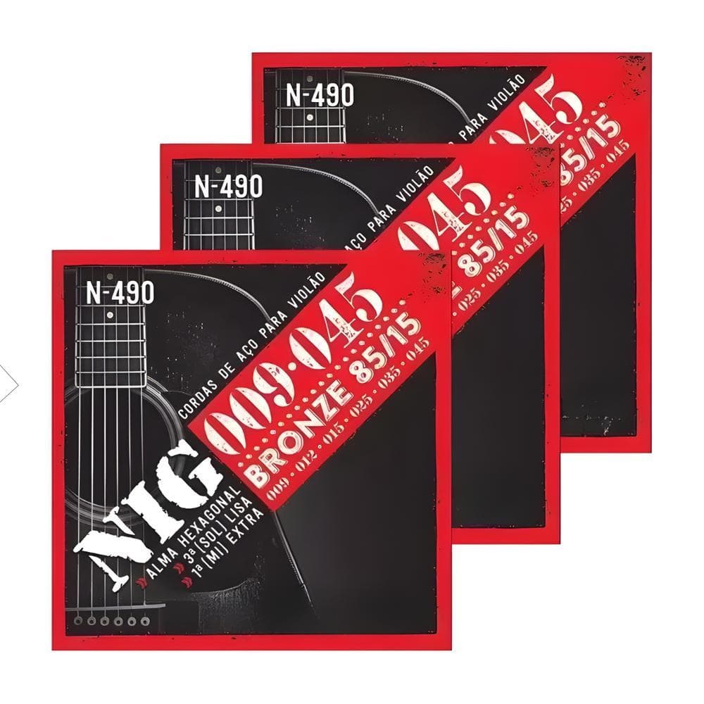 Kit 3 Encordoamentos Violao Nig N490 Aco/bronze 009/045-6