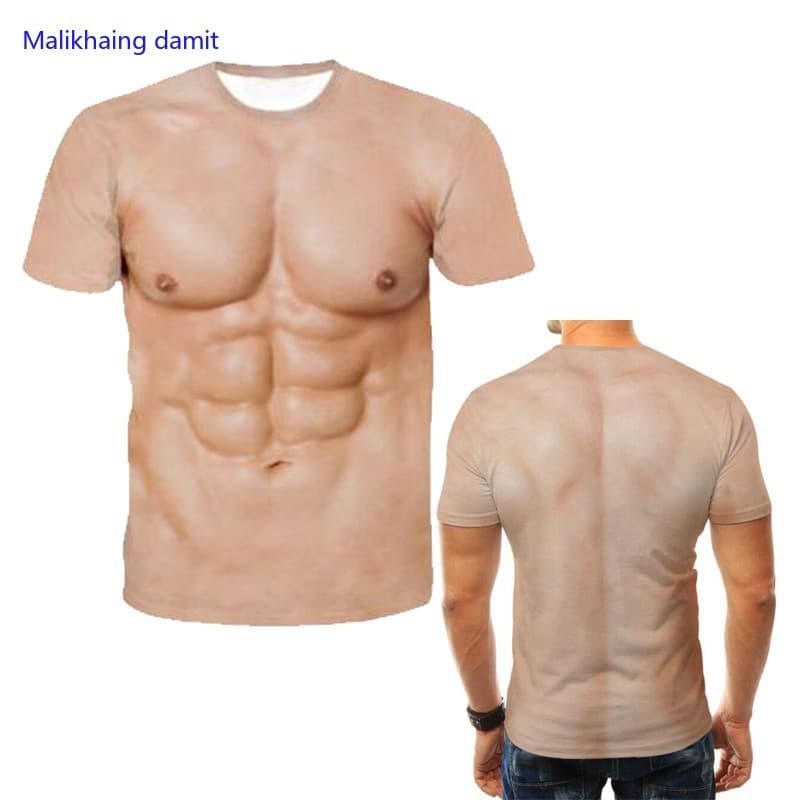 Pulôver Masculino Com Estampa 3D Muscle Manga Curta Camiseta Casual Tops Blusa