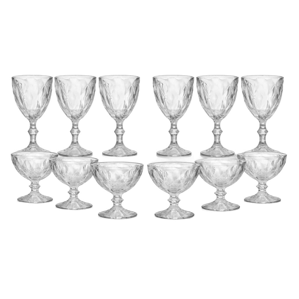 Kit 6 Taças Água e 6 Taças Sobremesa Vidro Diamond Transparente