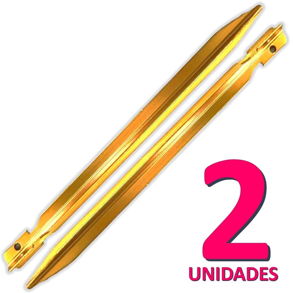 Kit Estaca Camping Alumínio Dourada 17cm Formato Triangular Resistente Ventos e Amarrações - 2un