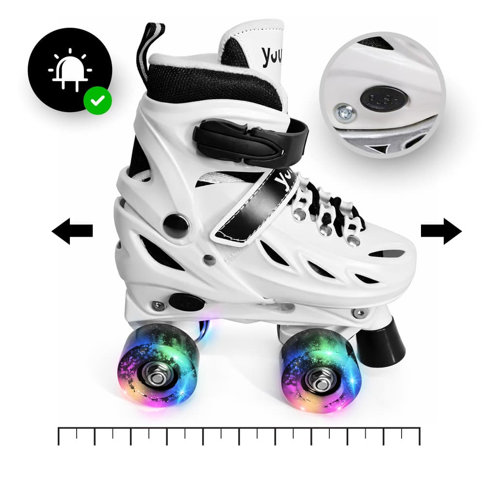 Patins Clássicos Quad Ajustável Branco M 34-37 Yuupi