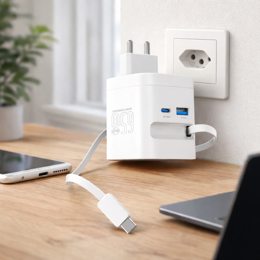Carregador 65W Turbo GaN Tipo C USB com Base por Indução para Relógio e Celular PEI-282