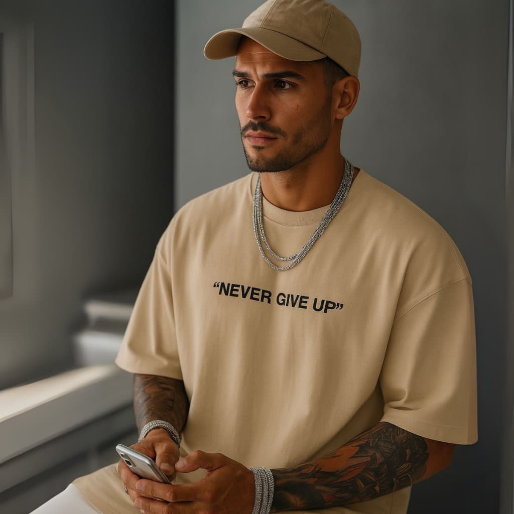 Camiseta Oversized Streetwear Never Give Up camiseta