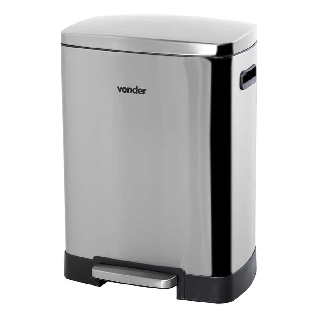 Lixeira Inox Retangular 50 Litros Vonder Com Pedal Cinza Cinza - Cinza