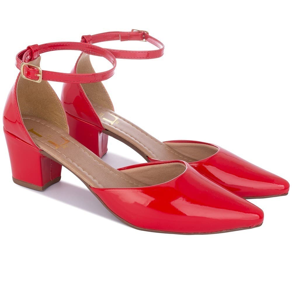 Sapato Feminino Scarpin Fivela Bico Fino Salto Grosso VZ