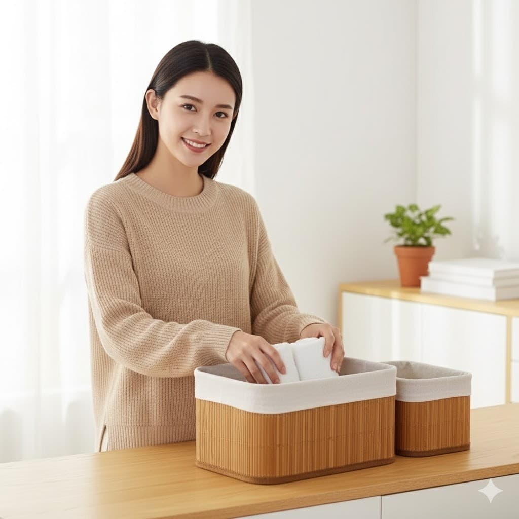 Conjunto Cestos Organizadores Bambu Natural Multiuso Resistente Decoração Casa Escritório Achadinhos