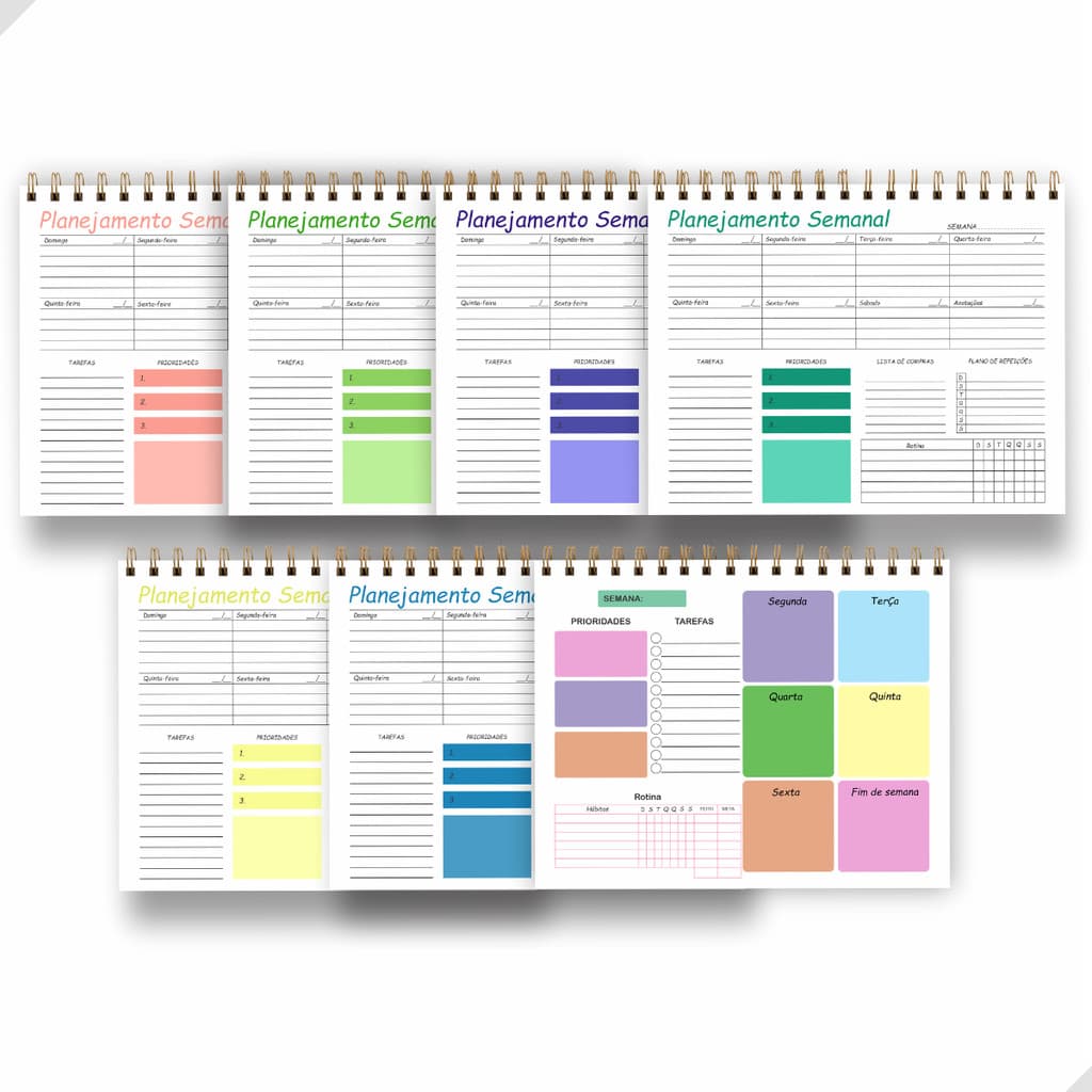 Planner Semanal Não Datado Capa Transparente Espiral Organizador 50 Folhas Agenda de Tarefas Notas
