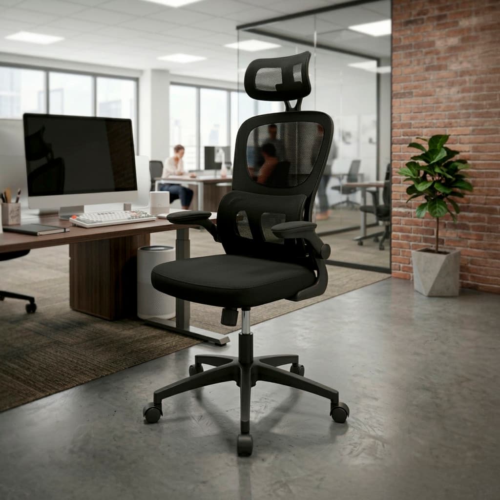 Cadeira Executiva Ergonômica Mesh para Home Office com Apoio de Cabeça e Braços Ajustáveis