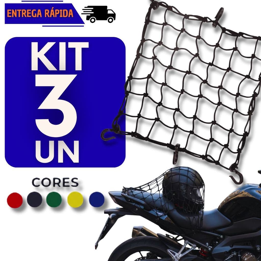 Kit 3 Rede Aranha Elástica Para Capacete Moto Bagageiro Alta Resistência Redinha Acessório