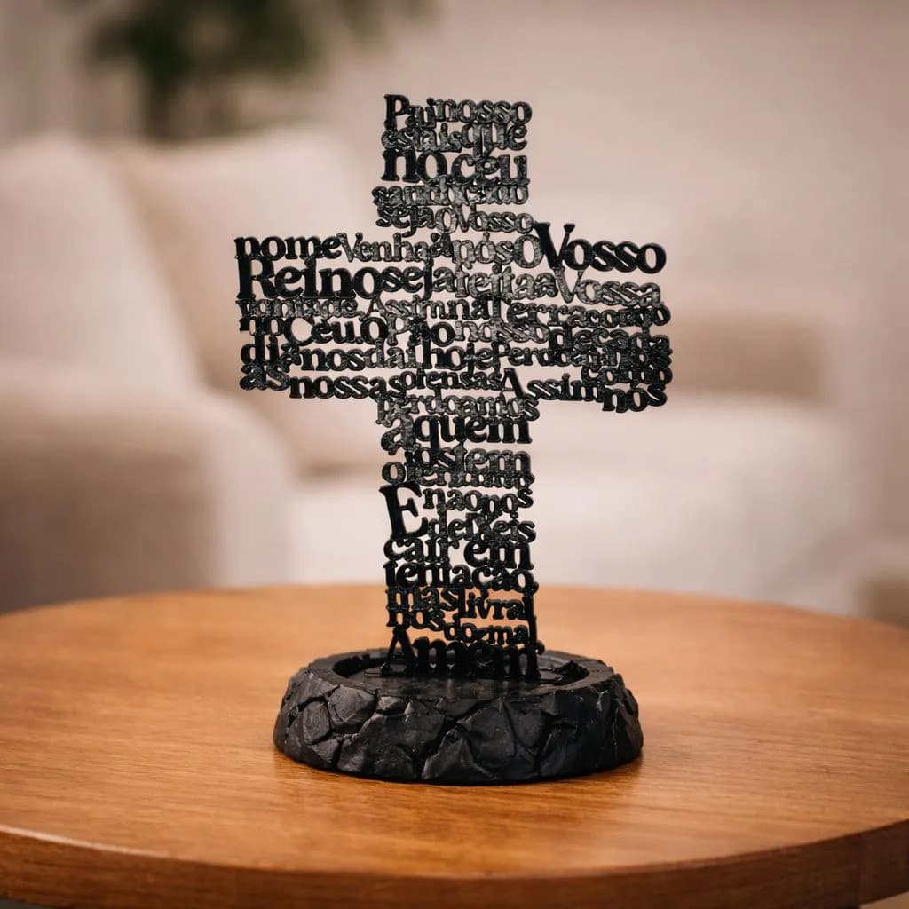 Cruz Pai Nosso Decorativa Cantinho da Oração Cristã Decoração Religiosa Enfeite Moderno Minimalista