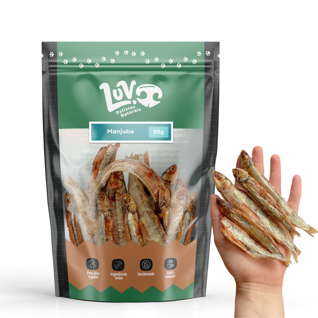 Petisco Natural Desidratado Manjuba Luv para caes e gatos - 80g