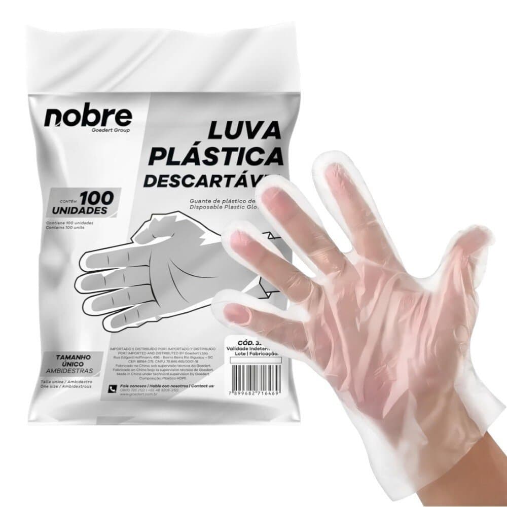 Kit 200 Luvas Plásticas Descartáveis HDPE Nobre Tamanho Único Ambidestras