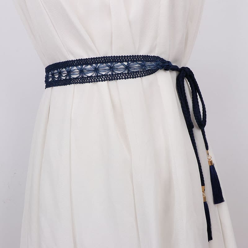 Doce versão coreana cinto decorativo senhoras rendas corda de algodão oco vestido decorativo cintura corrente atada moda