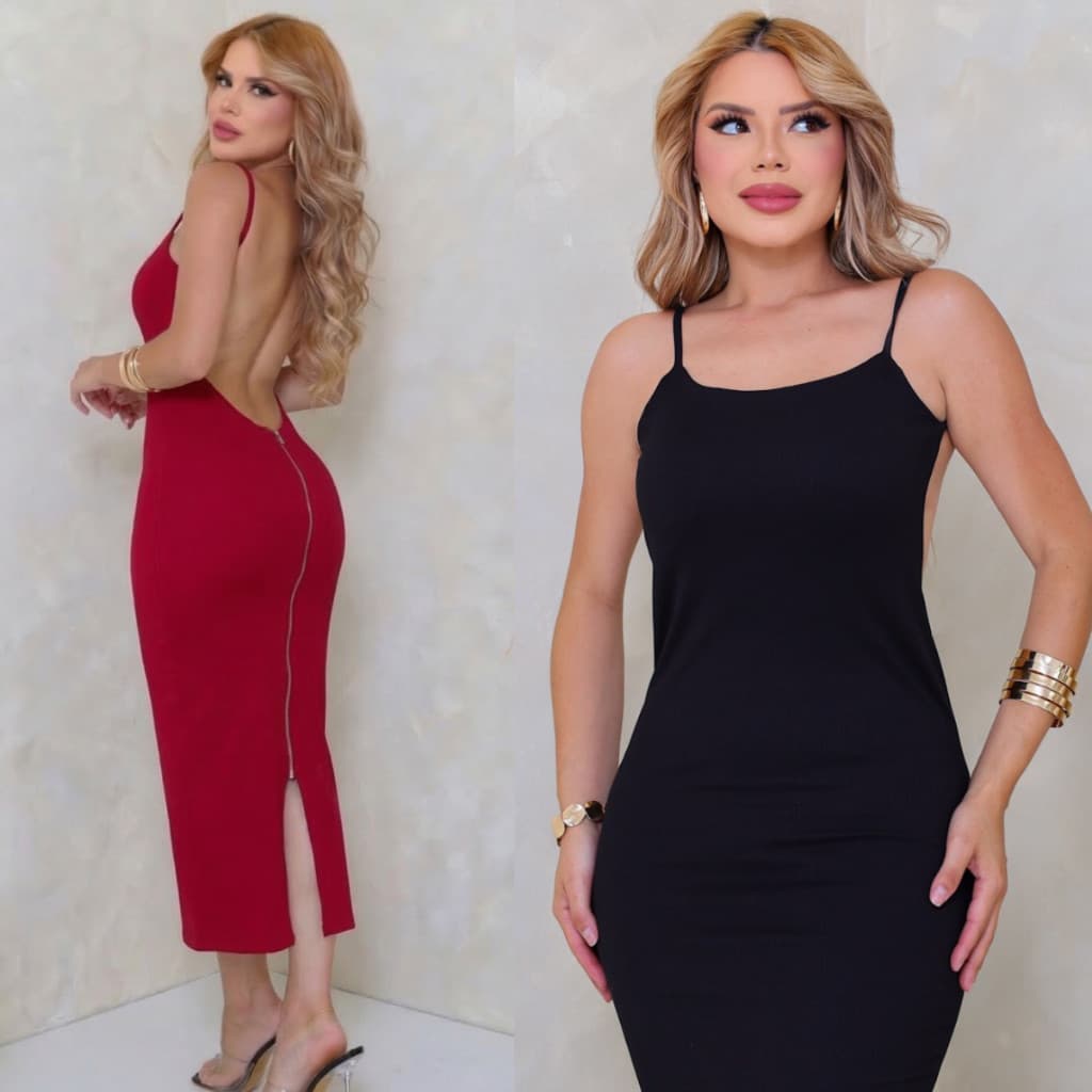 Kit 2 Peças Vestido Feminino Tecido Canelado Moda Outono Ziper nas Costas