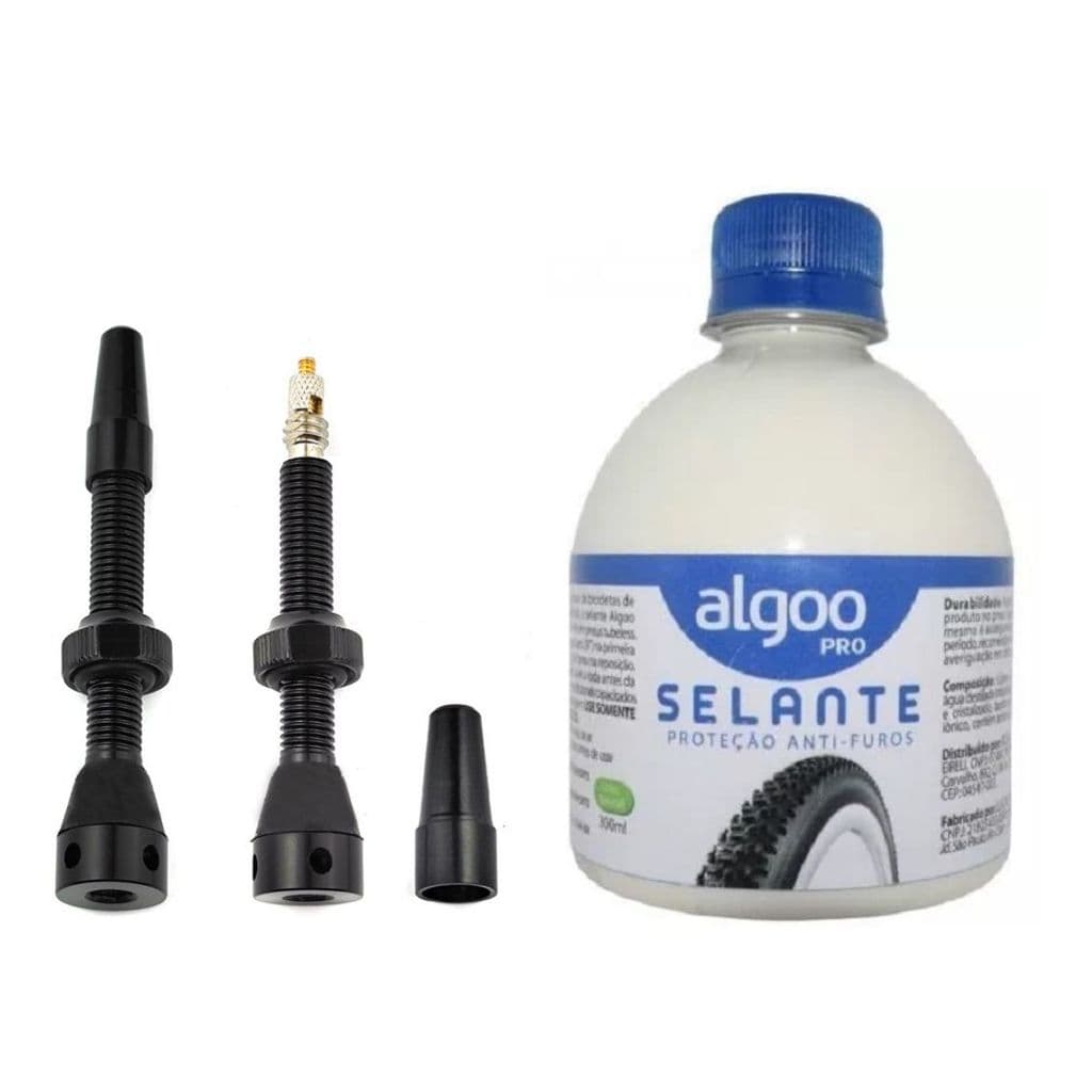 Selante Algoo 300ml Pneu Tubeless Bike + Kit Válvula Bico