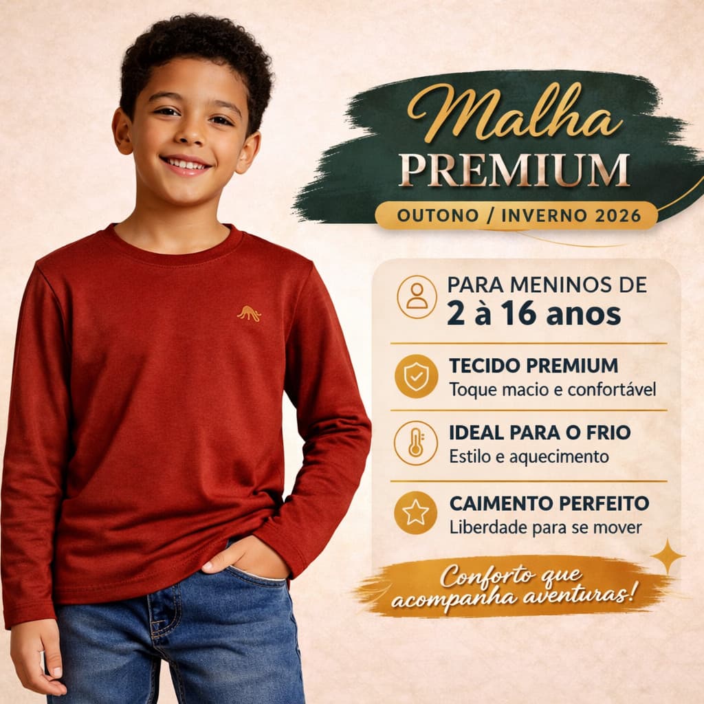 Camisa Manga Longa PREMIUM Básica lisa frio infantil Juvenil Blusa Escolar luxo inverno 2 ao 16