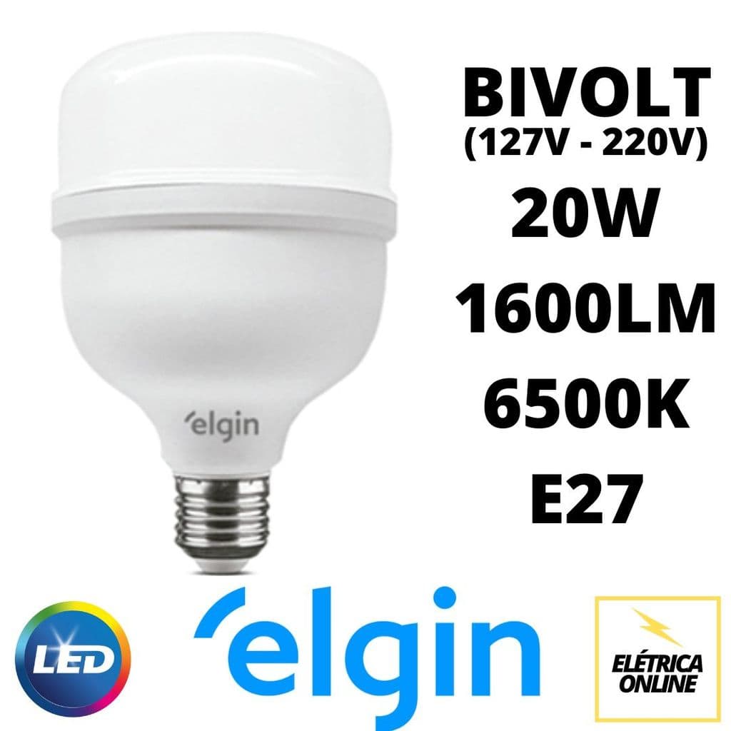 KIT 10 Lâmpada Bulbo LED 20w A60 6500K BRANCO FRIO - ELGIN