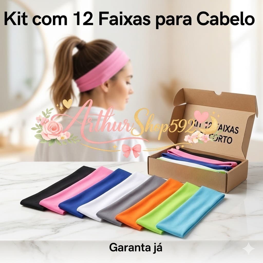 Kit 12 Faixas Elásticas Lisas para Cabelo Cores Sortidas