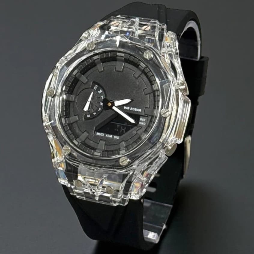 Relógio Masculino Digital Analógico Esportivo Militar Transparente Pulseira Silicone LED + Caixinha