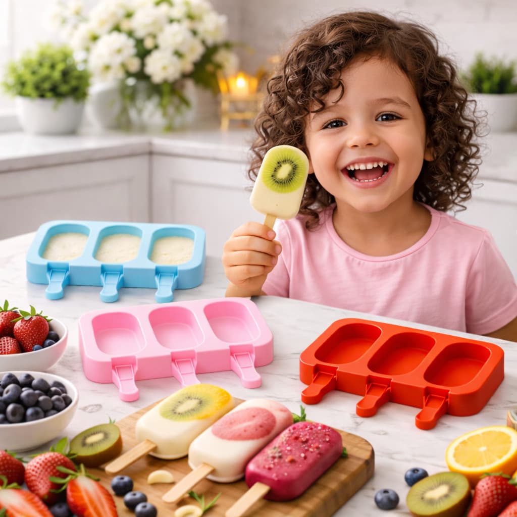 Formas de Silicone para Picolé com Tampa + 50 Palitos | Molde de Sorvete Reutilizável Antiaderente para Freezer - 100 ml