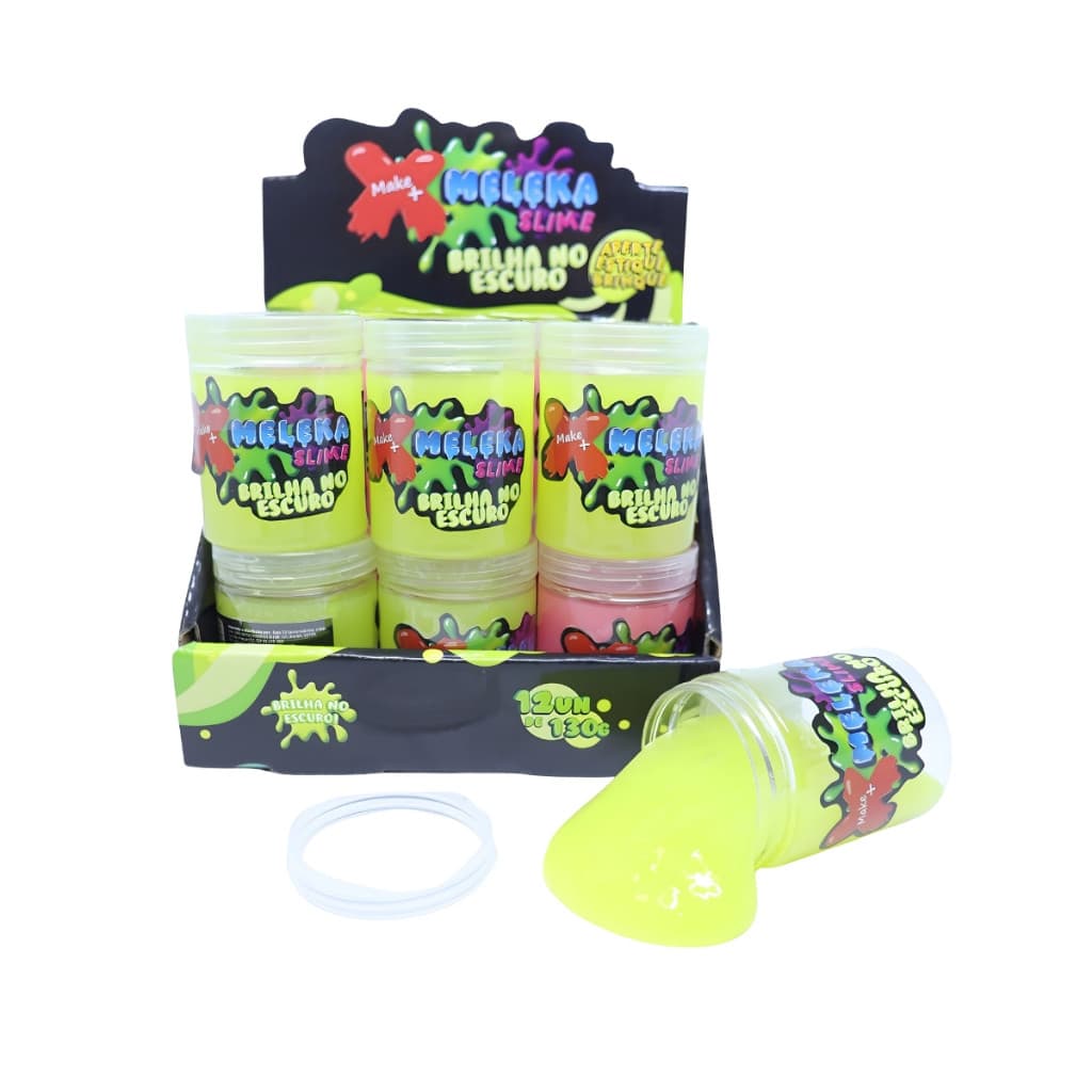 Slime Meleka Brilha No Escuro Make+ Display 12 Unidades 130g Colorido