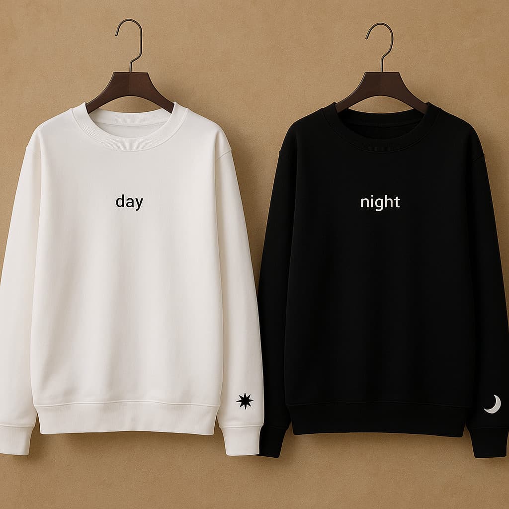 Kit Casal Premium Namorados Moletom Gola Redonda Day Nigth Blusa De Frio Moda Inverno Dia