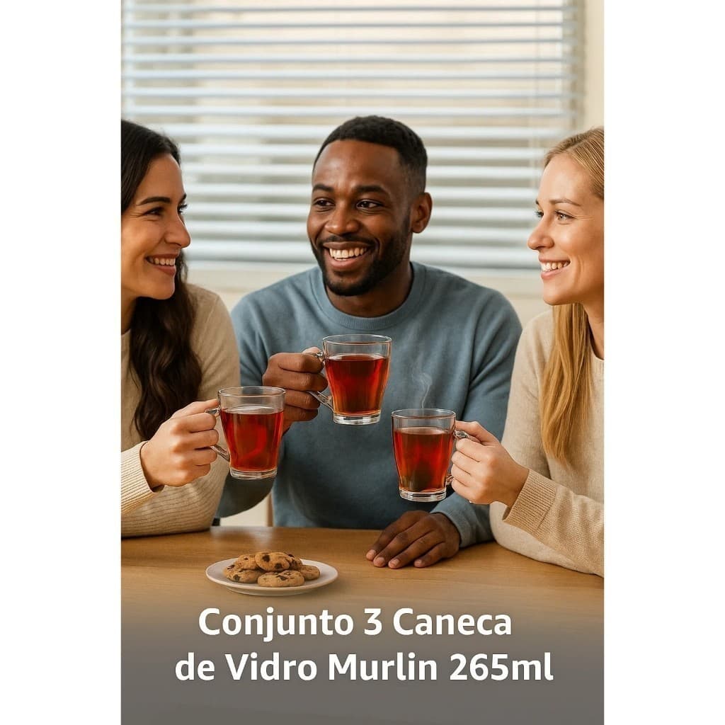 Conjunto 3 canecas vidro 265ml transparente café chá cozinha servir elegante