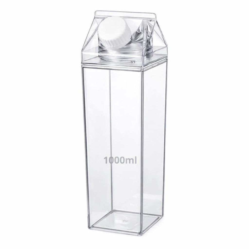 Garrafa 1 Litro Formato Caixa Leite Acrílico Transparente Squeeze Multiuso
