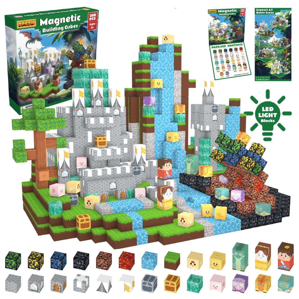 200 Pcs Blocos De Construção Magnéticos Versão Dinossauro Com 3 Luz LED Integrados STEM Educacional Criativo Brinquedo D