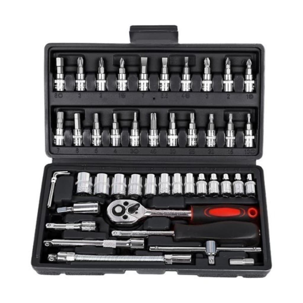 Kit 46 Peças Chave Catraca Jogo Soquetes Allen Torx Ferramentas Profissional Completo