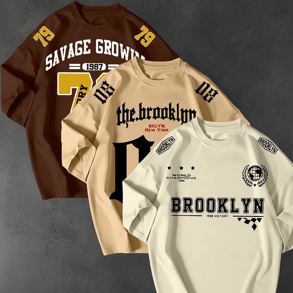 Kit 3 Camisetão Brooklyn Camiseta Oversized Algodão Academia TShirt Lançamento Feminina Blusão Solto