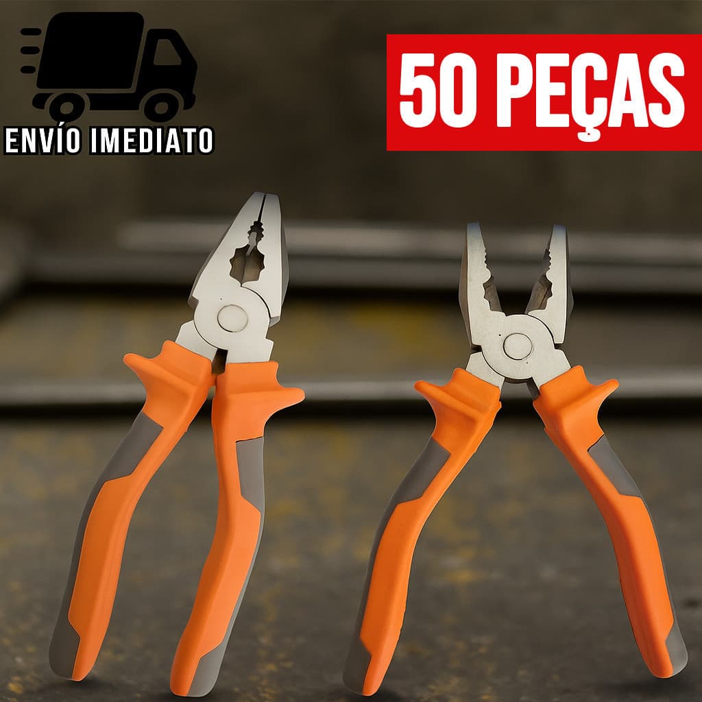 Kit 50 Alicate Universal Profissional 8" Multiuso com Cabo Isolado – Ferramenta Manual