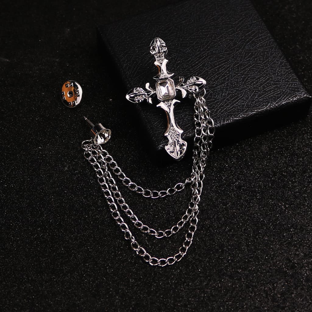 1 Conjunto Novo Japonês Coreano High-end Retro Cruz Design Broche Masculino Casamento Requintado Terno De Luxo Broches A