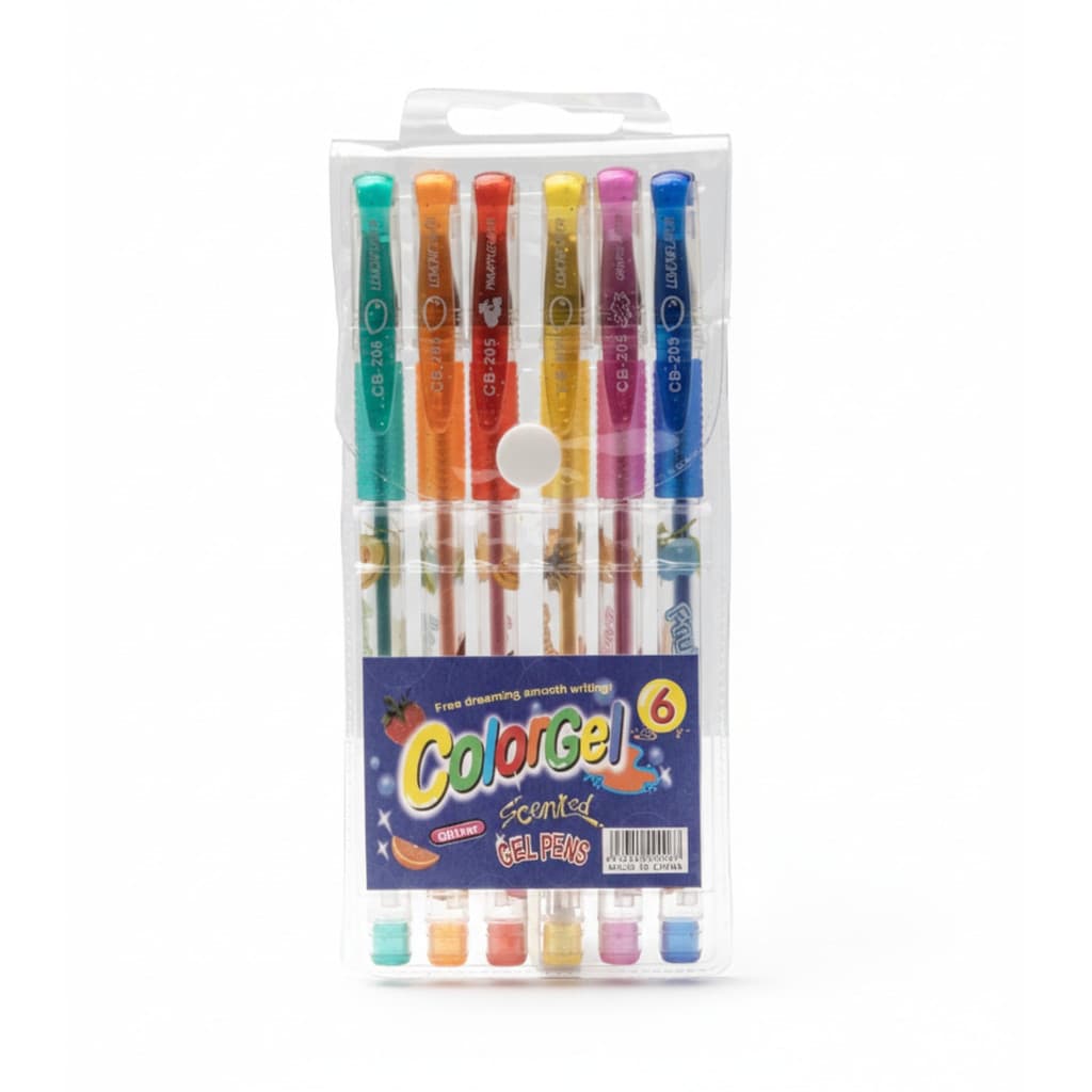 Caneta Gel Colorida Glitter Fruta Ponta 1.0mm 6 Unidades Tons Canetas Cheiro De Frutas