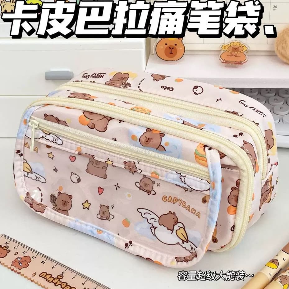 Estojo De Lápis De Desenho Animado Caneta De Grande Capacidade Papelaria De Urso Bolsa De Cosméticos Prêmios De Presente