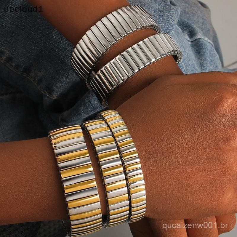 [upcloud1] Pulseiras Elásticas De Aço Inoxidável Da Moda Para Homens , Pulseira De Imitação Simples , Festa Na , Acessór