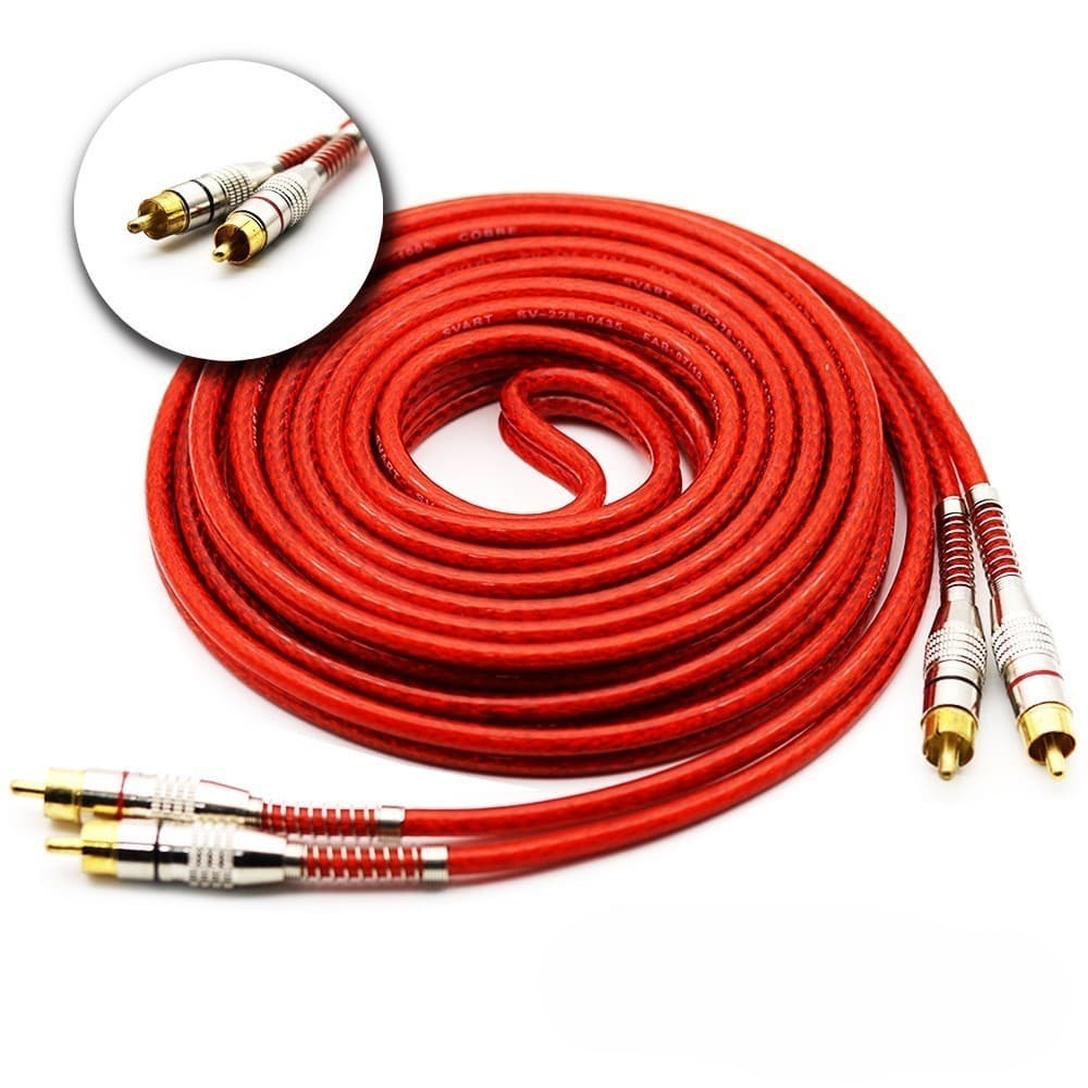Cabo Rca Prime Dupla Blindagem Cobre Caixa Som Modulo 5 Metros 5mm Vermelho
