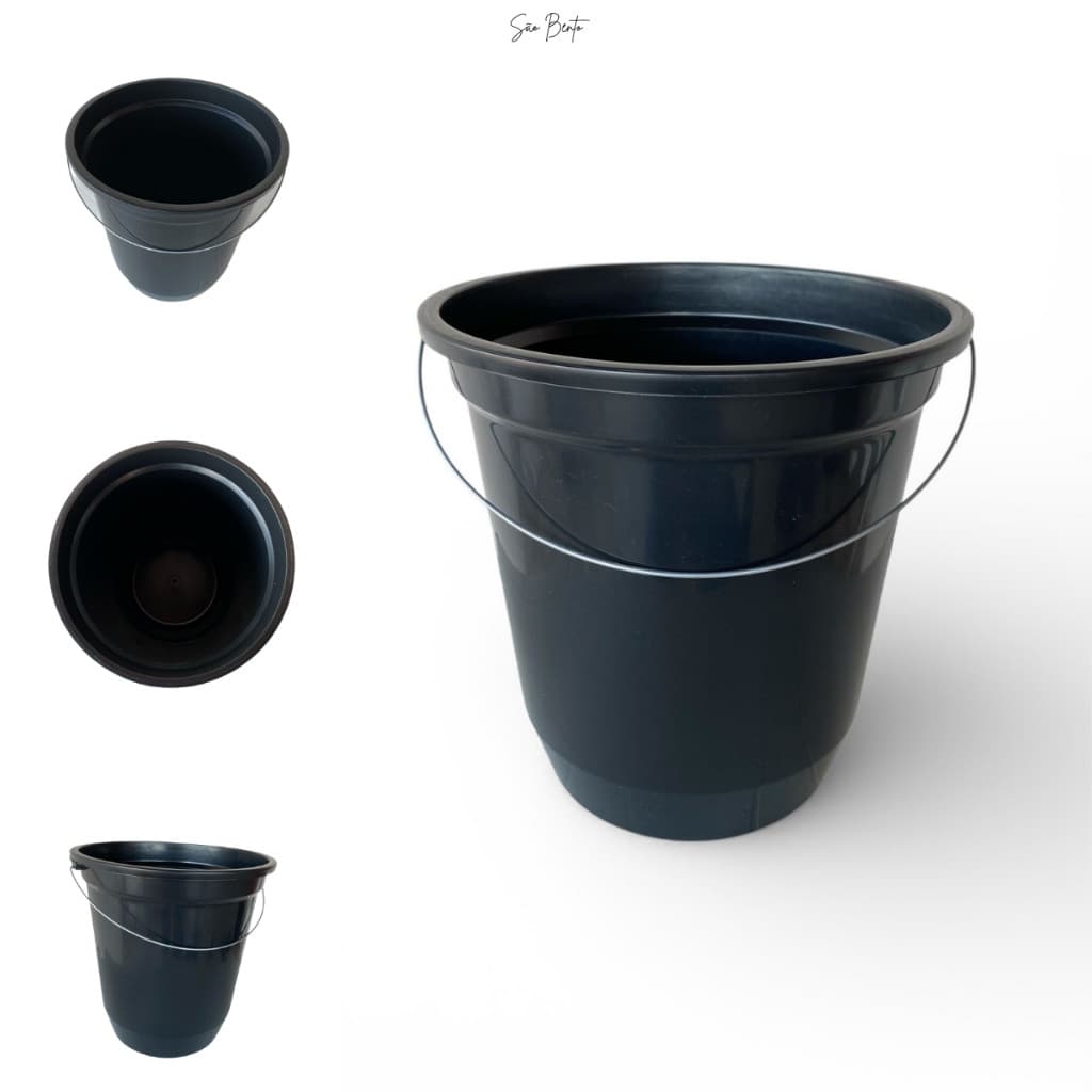Kit Baldes Redondo Plástico Resistente 5L Preto - Multiuso Resistente P/ Casa, Limpeza e Organização - Fácil de Lavar