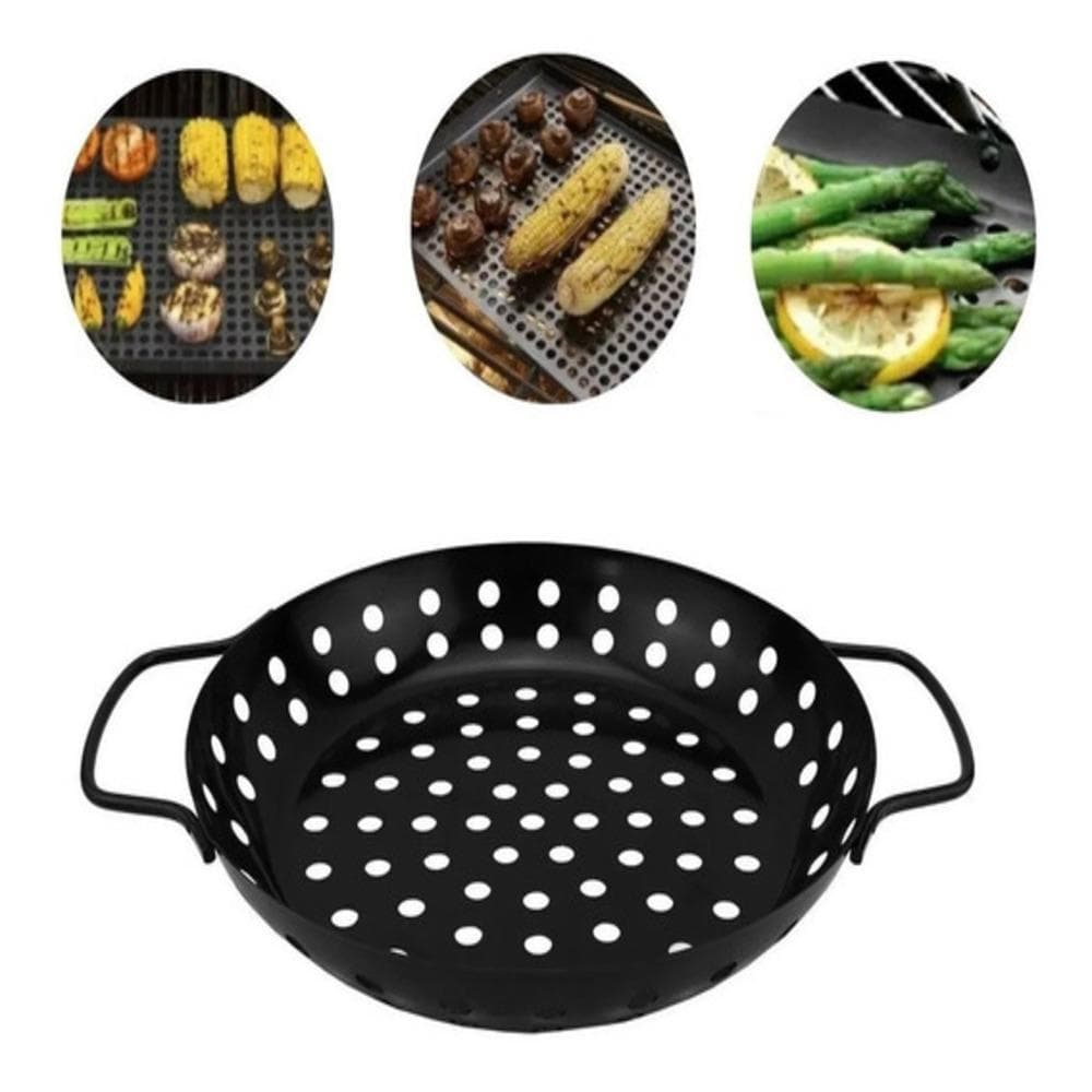Assadeira Churrasqueira Wok Redonda Antiaderente – Grelha Bandeja Multiuso Carne, Batata Legume