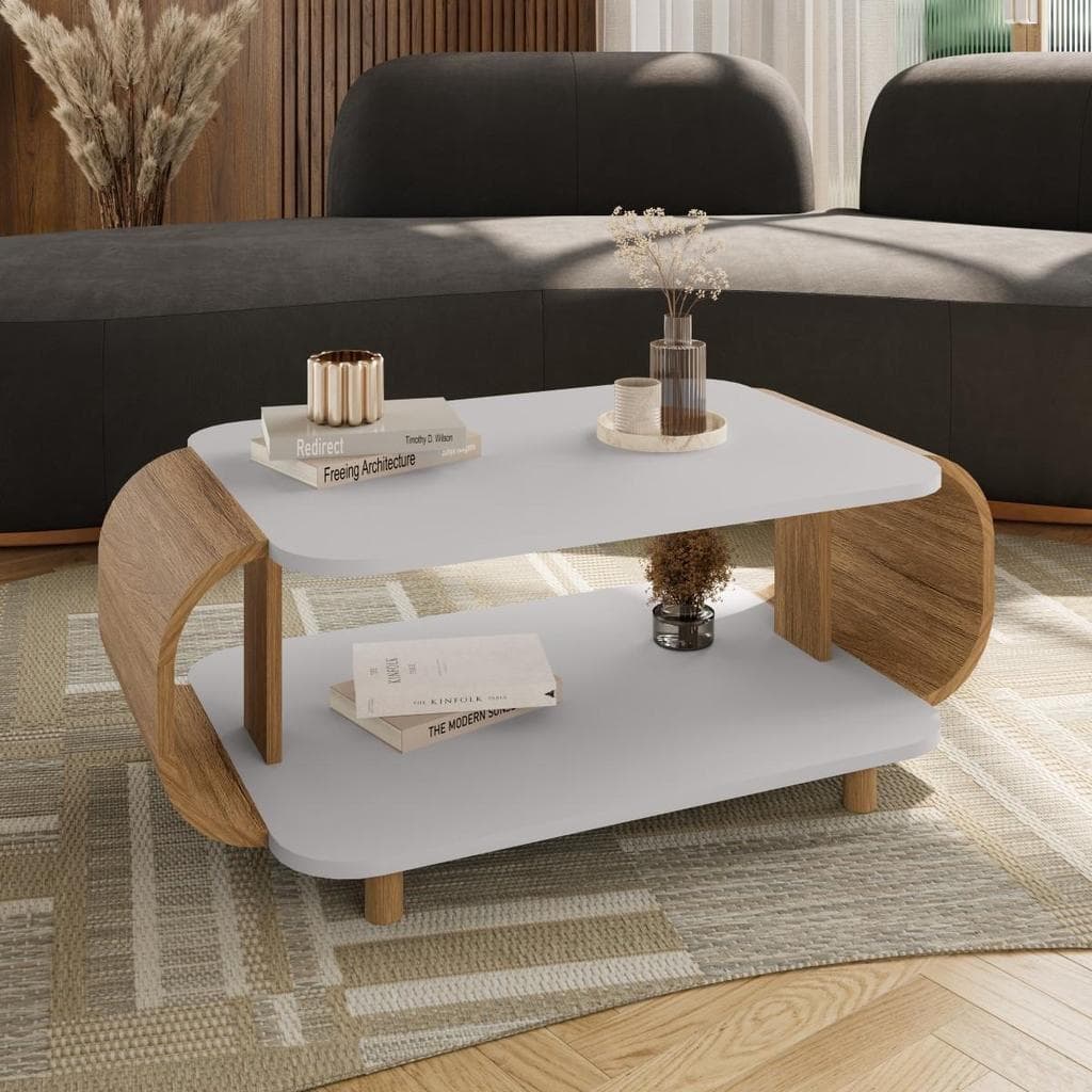 Mesa De Centro Apoio Floripa Sala de Estar Moderna Orgânica Pés em Madeira Escritório