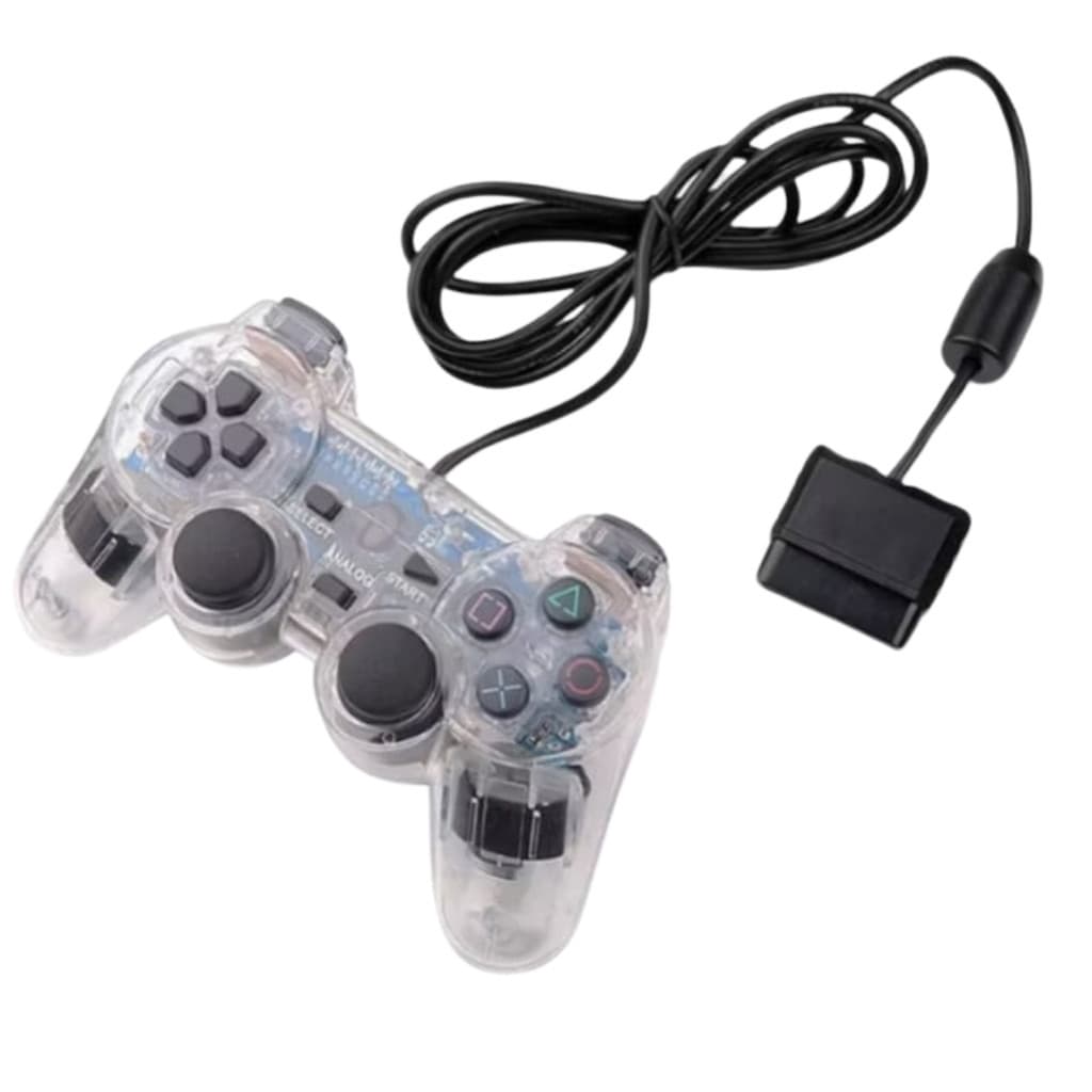 Controles Ps2 Joystick Com Fio Ergonômico Plug And Play Cristal Com Dupla Vibração