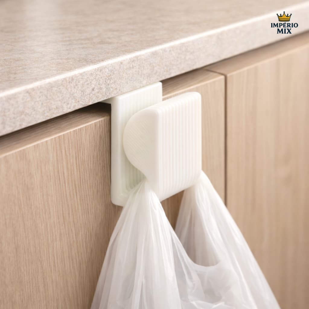 Suporte para Saco de Lixo Sem Furo – Encaixe em Porta de Armário Cozinha