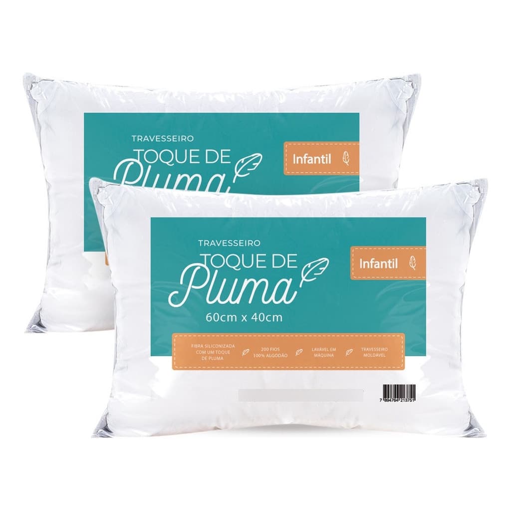 Kit 2 Travesseiros Bebê 60 X 40 Confortável Toque De Pluma Máximo Conforto Antialergico
